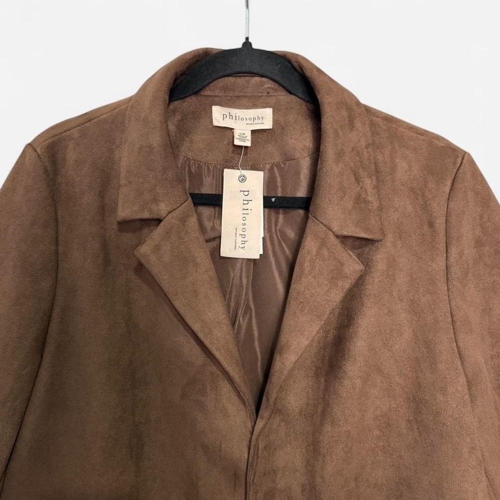 Philosophy Faux Suede Fringe Jacket Brown Western Boho Festival Cowgirl Sz L NWT - Picture 4 of 8